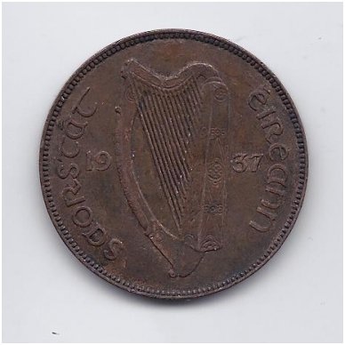 IRELAND 1 PENNY 1937 KM # 3 VF 1