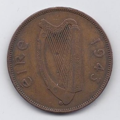 IRELAND 1 PENNY 1943 KM # 11 VF 1