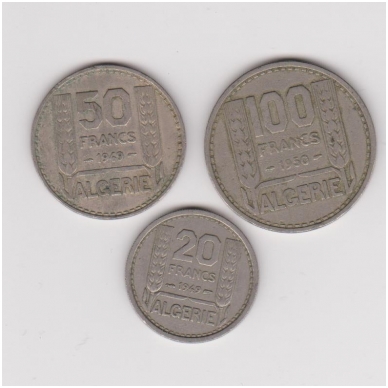 ALŽYRAS 1949 - 1956 m. 3 monetų rinkinys