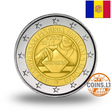 ANDORRA 2 EURO 2015  30th ANNIVERSARY OF THE COMING OF AGE AND POLITICAL RIGHTS TO THE MEN AND WOMEN TURNING 18 YEARS OLD