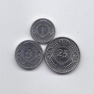NETHERLANDS ANTILLES 2016 THREE UNCIRCULATED COINS SET: 1, 5 and 25 CENTS