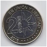 ARGENTINA 2 PESOS 2016 KM # 184 UNC 200 m. Nepriklausomybei