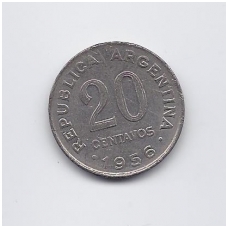 ARGENTINA 20 CENTAVOS 1956 KM # 52 VF