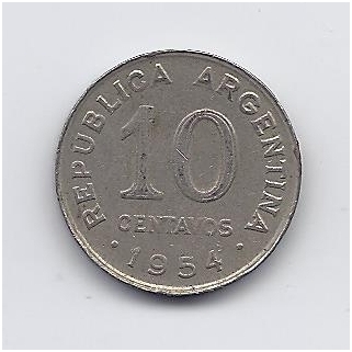 ARGENTINA 10 CENTAVOS 1954 KM # 51 VF