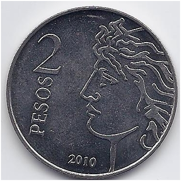 ARGENTINA 2 PESOS 2010 KM # 162 AU 75 m. Centriniam bankui 1