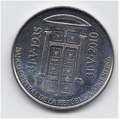 ARGENTINA 2 PESOS 2010 KM # 162 AU 75 m. Centriniam bankui
