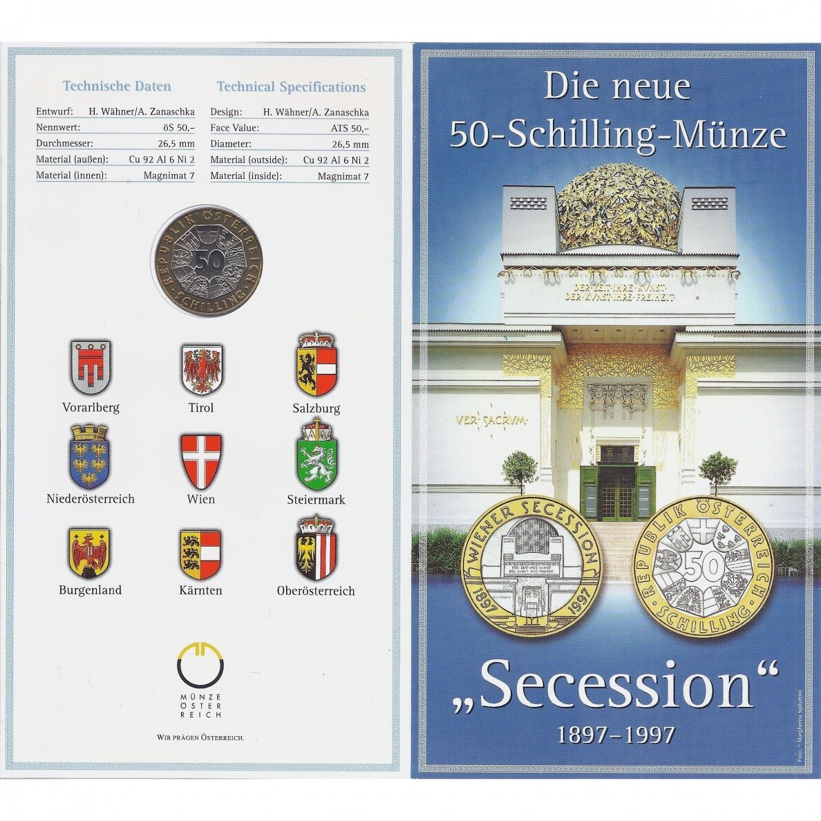 AUSTRIJA 50 SCHILLING 1997 KM # 3044 UNC Vienos atsiskyrimas (lankstinukyje)