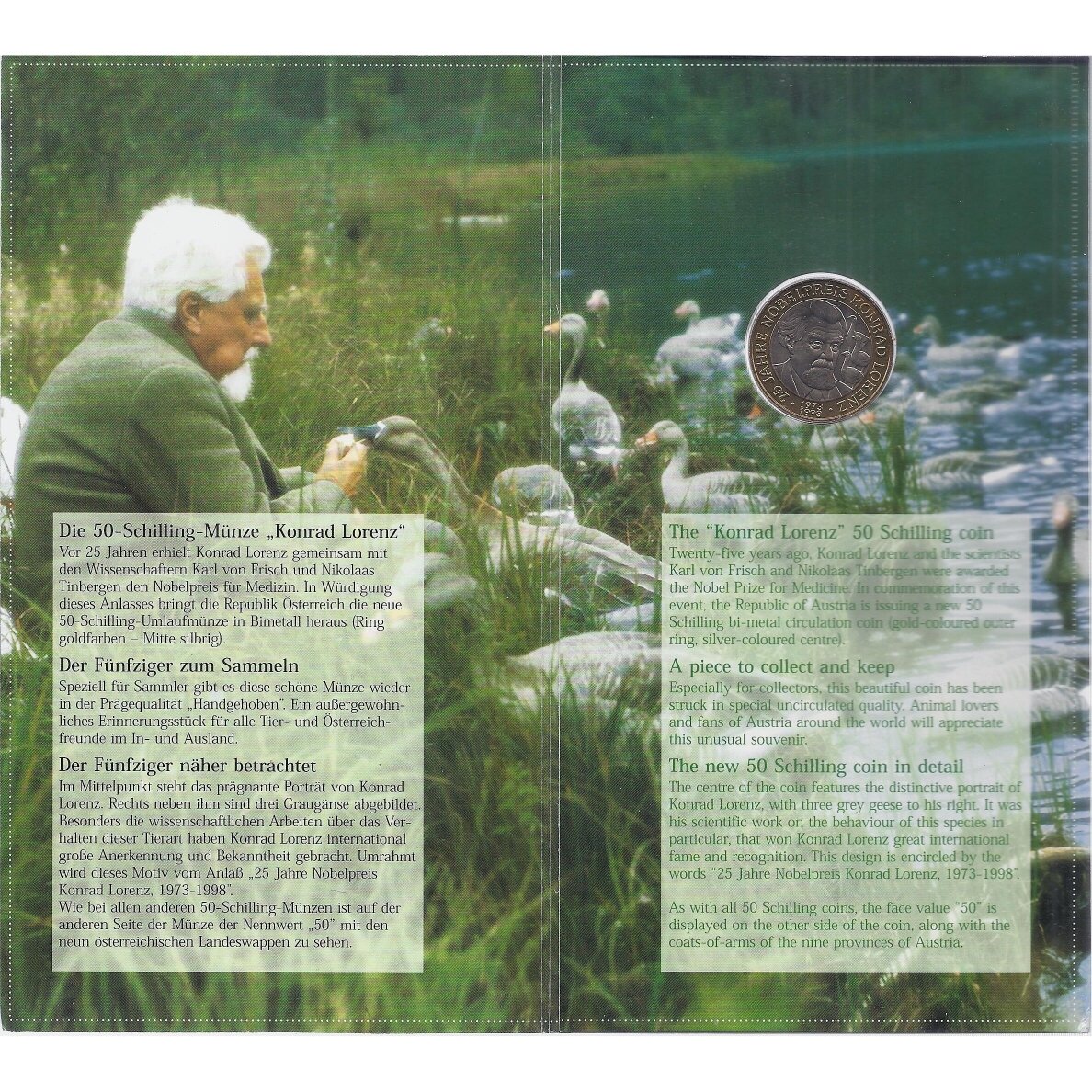 AUSTRIA 50 SCHILLING 1998 KM # 3053 UNC Konrad Lorenz (in a folder) 1