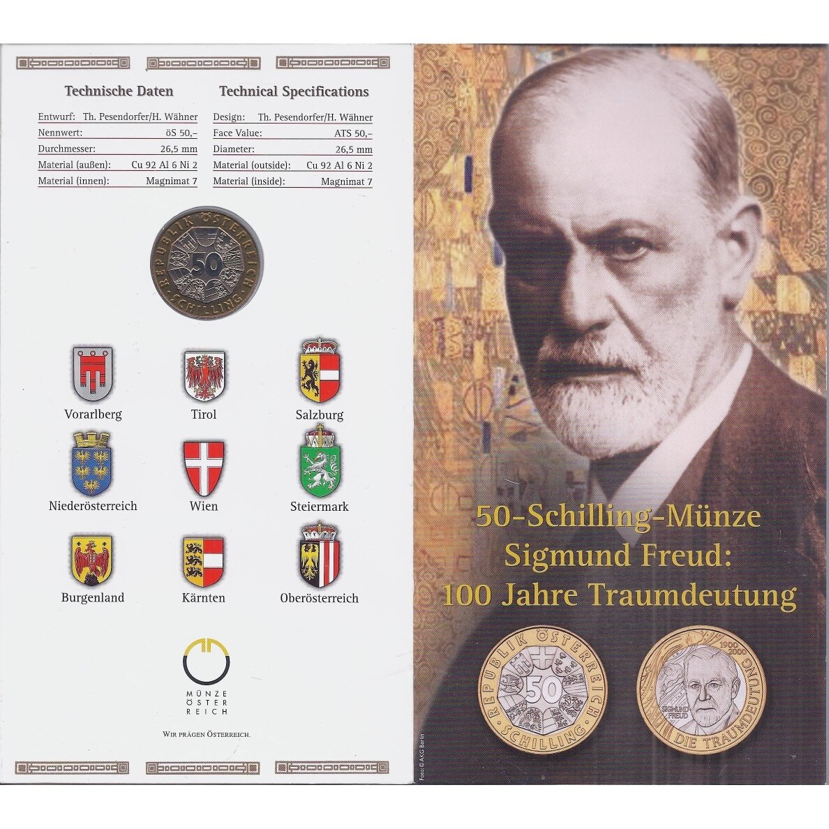 AUSTRIA 50 SCHILLING 2000 KM # 3066 UNC Sigmund Freud (in a folder)