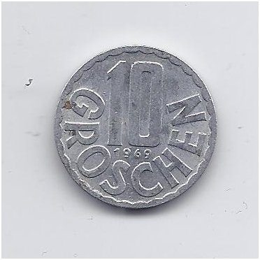 AUSTRIA 10 GROSCHEN 1969 KM # 2878 VF