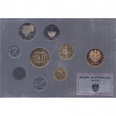 AUSTRIA 1981 m. official bank proof coins set