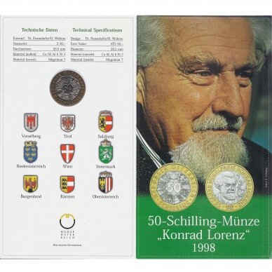 AUSTRIA 50 SCHILLING 1998 KM # 3053 UNC Konrad Lorenz (in a folder)