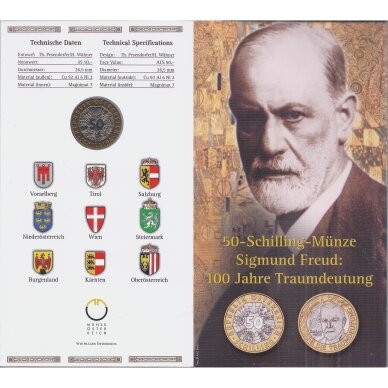 AUSTRIJA 50 SCHILLING 2000 KM # 3066 UNC Zigmundas Froidas (lankstinukyje)