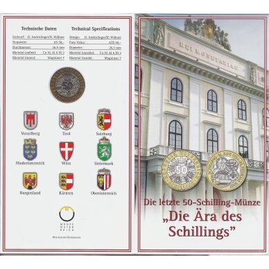 AUSTRIJA 50 SCHILLING 2001 KM # 3076 UNC Paskutinis šilingas (lankstinukyje)