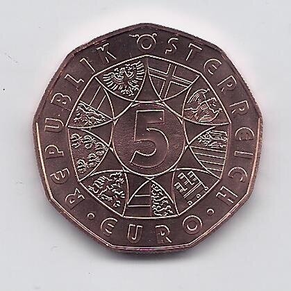 AUSTRIJA 5 EURO 2019 KM # 3291 UNC Naujieji metai 1