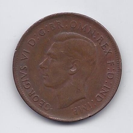 AUSTRALIA 1 PENNY. 1944 KM # 36 VF 1