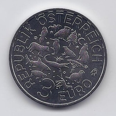 AUSTRIA 3 EURO 2017 KM #  3263 UNC Crocodile 1