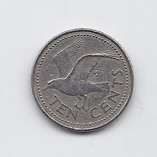 BARBADOSAS 10 CENTS 1990 KM # 12 VF