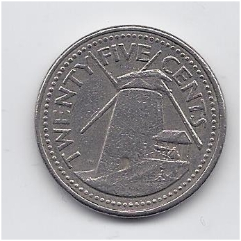 BARBADOSAS 25 CENTS 1994 KM # 13 VF
