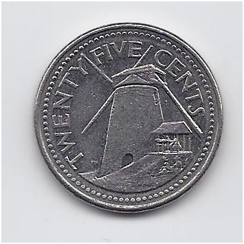 BARBADOSAS 25 CENTS 2001 KM # 13 VF