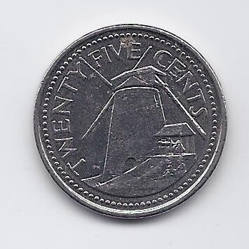 BARBADOS 25 CENTS 2009 KM # 13a XF