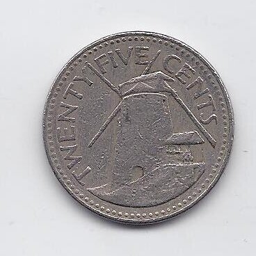 BARBADOSAS 25 CENTS 1981 KM # 13 VF
