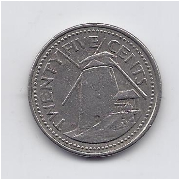 BARBADOSAS 25 CENTS 1990 KM # 13 VF