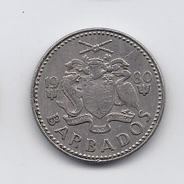 BARBADOSAS 25 CENTS 1980 KM # 13 VF 1