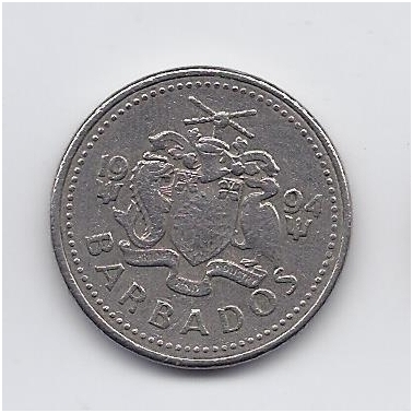 BARBADOSAS 25 CENTS 1994 KM # 13 VF 1