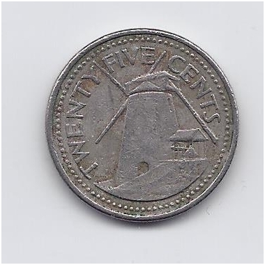 BARBADOSAS 25 CENTS 1996 KM # 13 VF