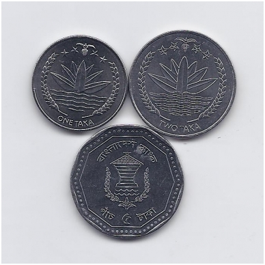 BANGLADESH 3 COINS UNC SET 2010 - 2012 1, 2 & 5 TAKA 1