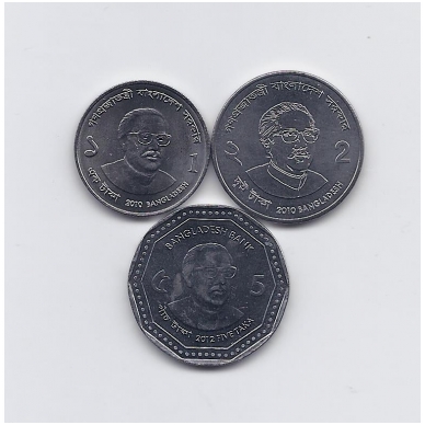 BANGLADEŠAS 2010 - 2012 m. 3 monetų rinkinukas