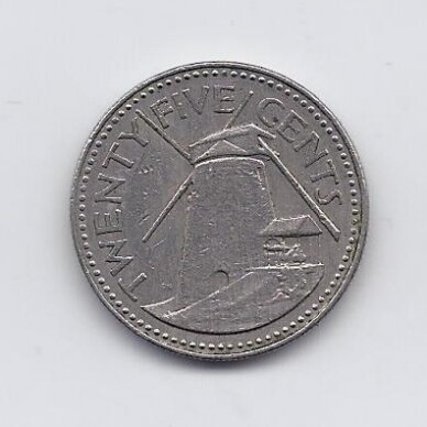 BARBADOSAS 25 CENTS 1980 KM # 13 VF