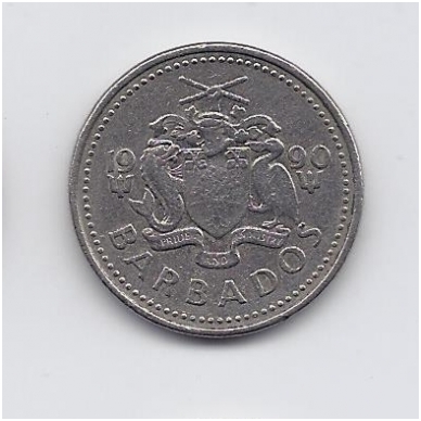BARBADOSAS 25 CENTS 1990 KM # 13 VF 1