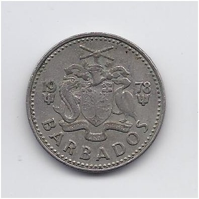 BARBADOSAS 25 CENTS 1978 KM # 13 VF 1