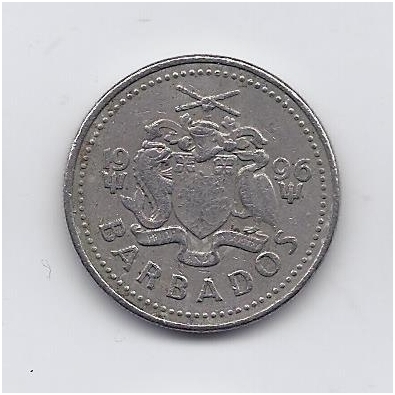 BARBADOS 25 CENTS 1996 KM # 13 VF 1