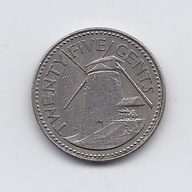 BARBADOSAS 25 CENTS 1980 KM # 13 VF
