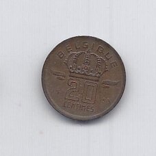 BELGIJA 20 CENTIMES 1953 KM # 146 VF