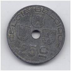 BELGIJA 25 CENTIMES 1946 KM # 132 VF
