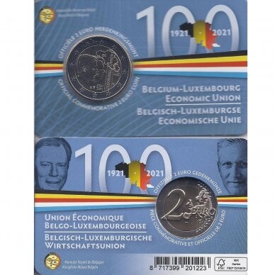 BELGIUM 2 EURO 2021 100 YEARS OF BLEU (IN A COINCARD)