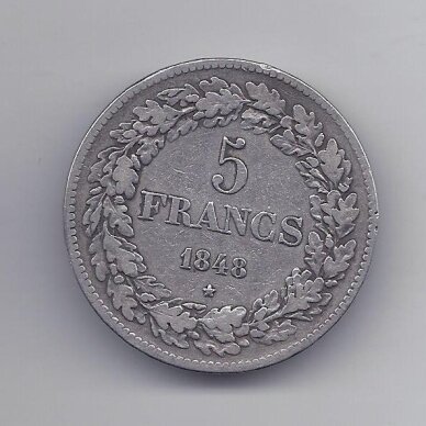 BELGIUM 5 FRANCS 1848 KM # 3 VF