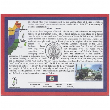 BELIZE 2 DOLLARS 2011 KM # 139 UNC 30 Years of Independence 1