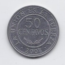 BOLIVIJA 50 CENTAVOS 2008 KM # 204 VF