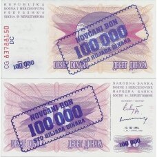 BOSNIJA IR HERCEGOVINA 100 000 (ANT 10 DINARA) 1993 P # 34b UNC