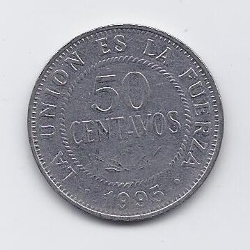 BOLIVIJA 50 CENTAVOS 1995 KM # 204 VF