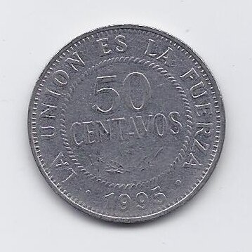 BOLIVIA 50 CENTAVOS 1995 KM # 204 VF