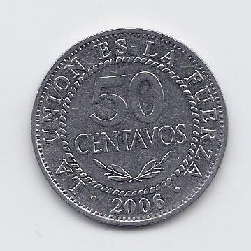 BOLIVIA 50 CENTAVOS 2006 KM # 204 VF