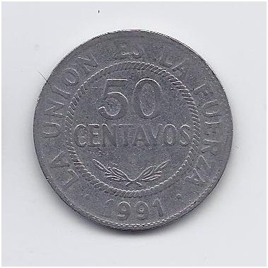 BOLIVIA 50 CENTAVOS 1991 KM # 204 VF