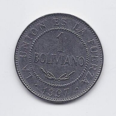 BOLIVIJA 1 BOLIVIANO 1997 KM # 205 VF