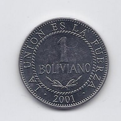 BOLIVIJA 1 BOLIVIANO 2001 KM # 205 VF